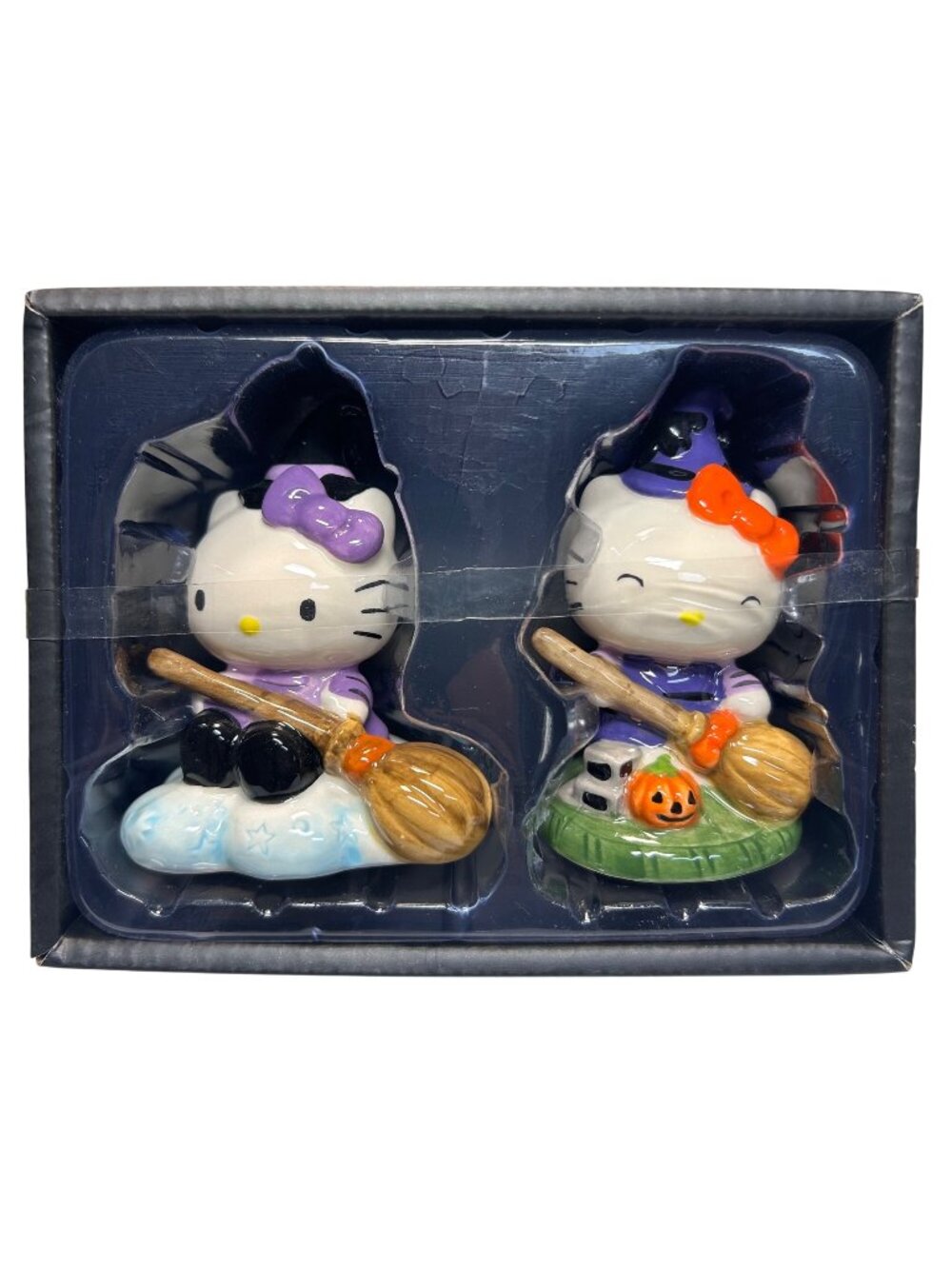 Hello Kitty Witch Salt & Pepper Shaker Set Hand Painted Ceramic 3.5” Collectible